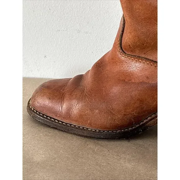 Vtg 1970s Bort Carleton Leather Campus Boots Whiskey Tan Sz 7.5 Made In USA